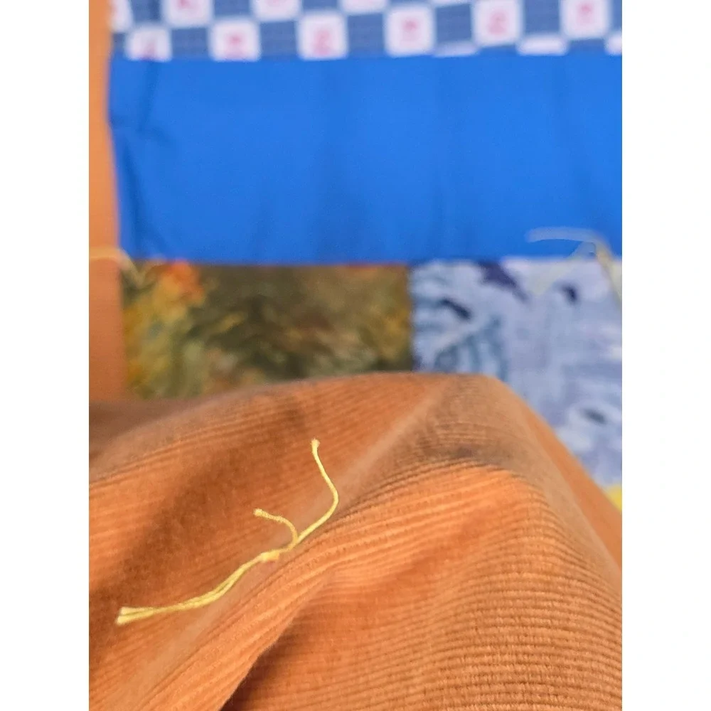 Vintage Hand Tied Patchwork Quilt Throw Corduroy Texture Retro‎ Boho 47x59 Multi